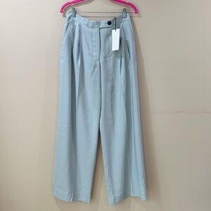 ZARA ZW Collection Blue Pleated Wide Leg Pants High Waisted Lyocell Trousers XS